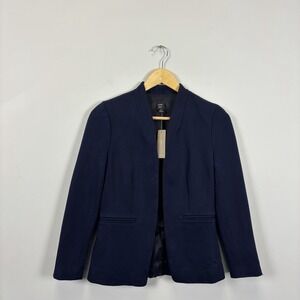 J Crew Going-out Navy Blazer Jacket Womens Size 00 Collarless Open Front